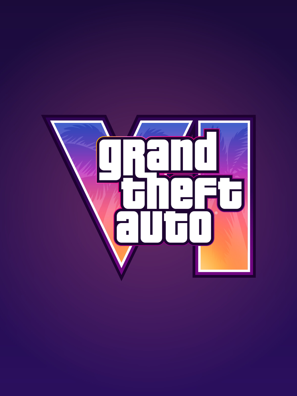 غلاف Grand Theft Auto VI — لوجو اللعبة الرسمي من Rockstar Games على خلفية فايس سيتي