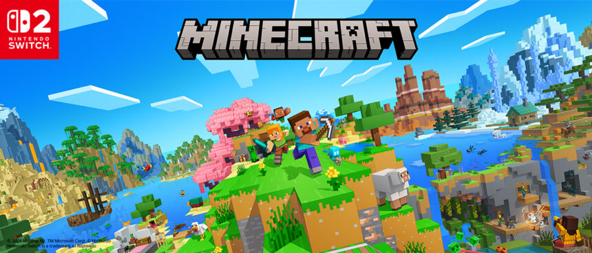 لقطة ترويجية لـ Minecraft على جهاز Nintendo Switch 2